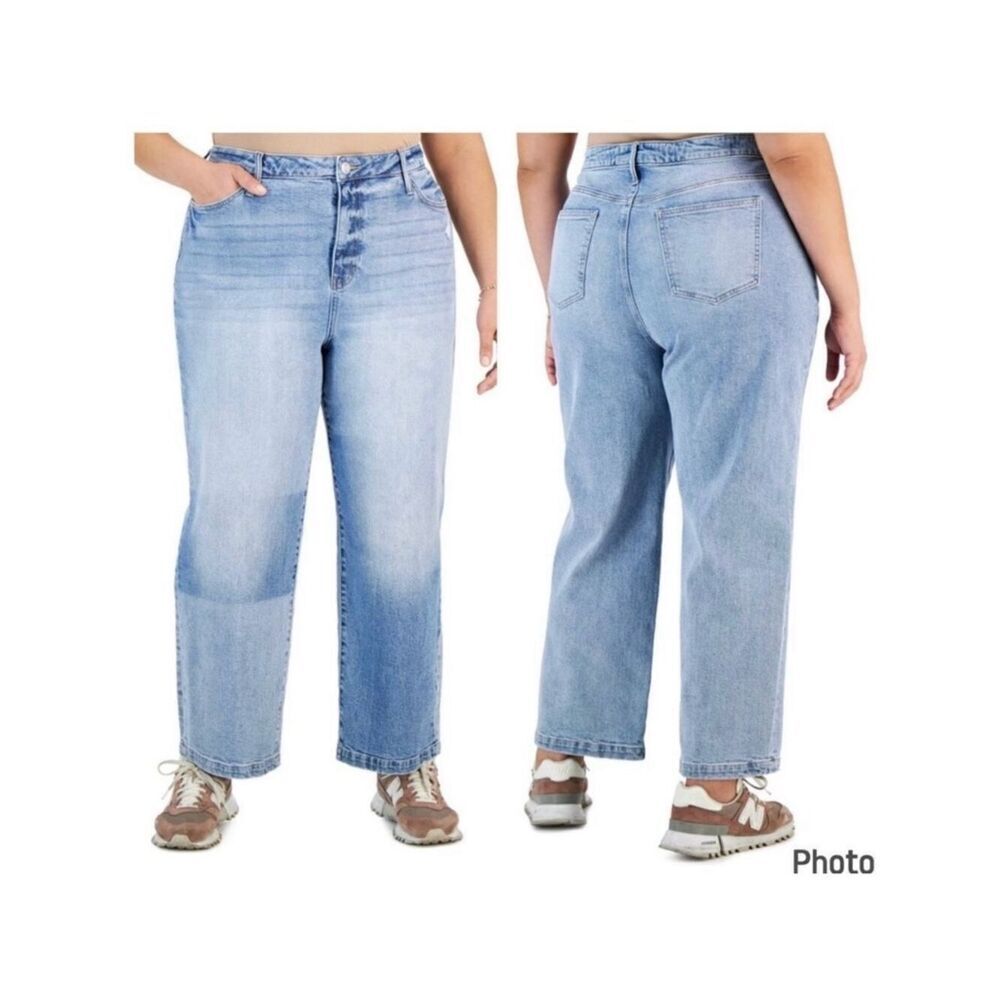 NWT And Now This 22 Plus Size Ultra-High-Rise Two-Tone Wide Leg Blue Jeans